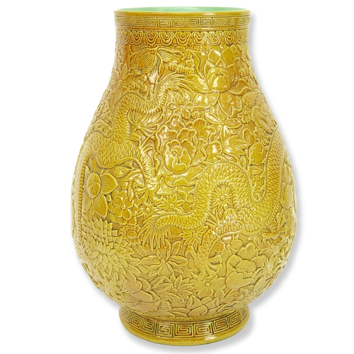 Chinese Yellow Glaze High Relief Porcelain Vase