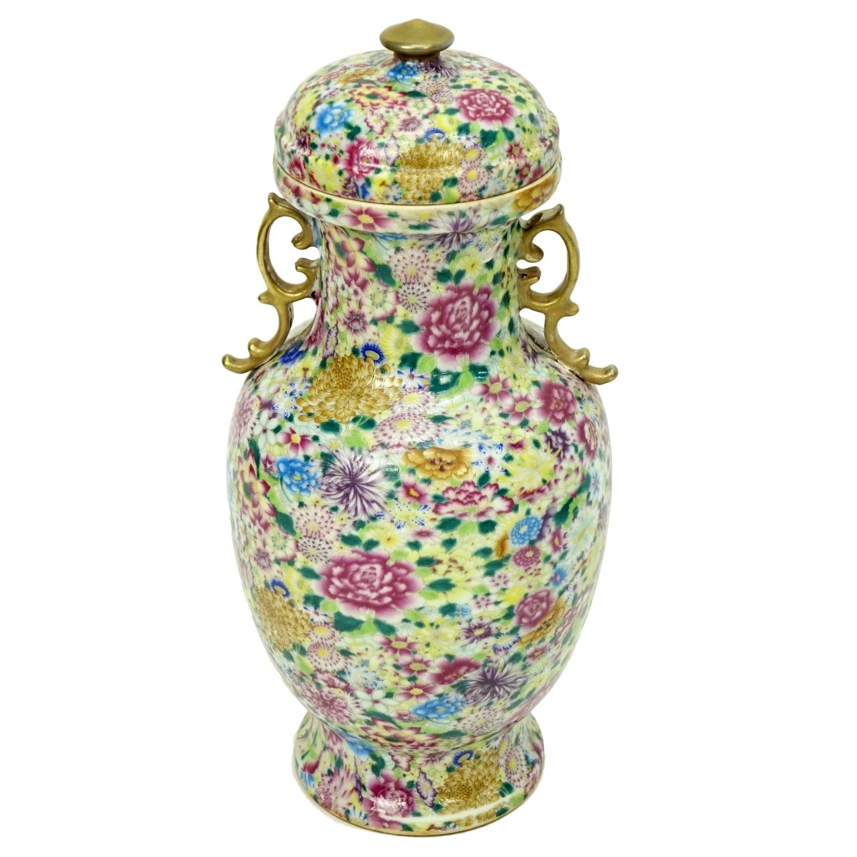 Chinese Famille Rose Mille Fleur Covered Vase