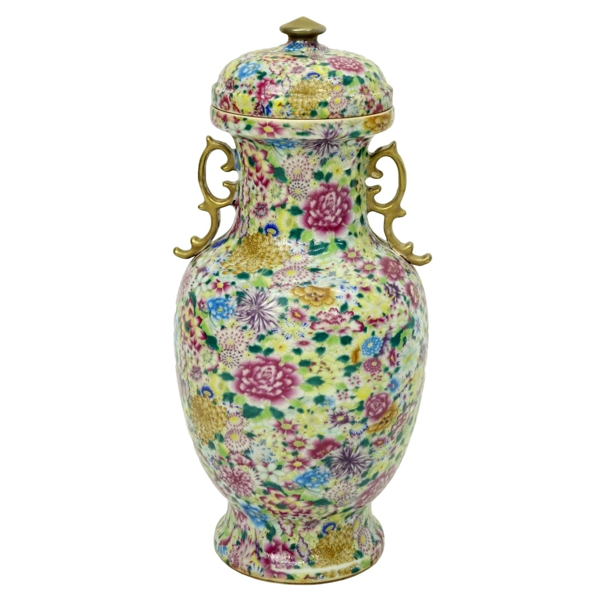 Chinese Famille Rose Mille Fleur Covered Vase