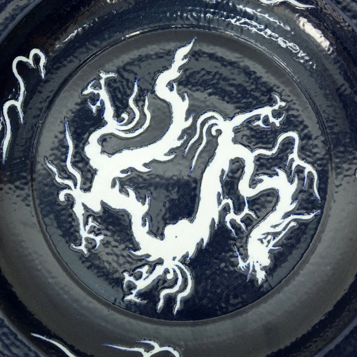 Chinese Blue Glaze Pottery Charger with Dragon