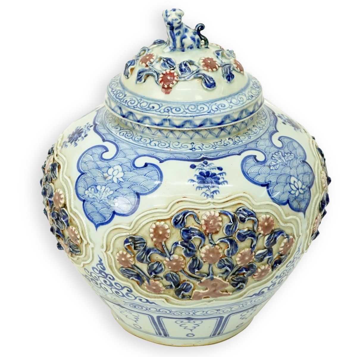 Chinese Ming Style Blue and White Covered Vase