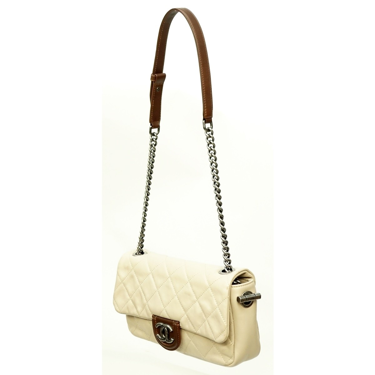 Chanel Beige Leather Rectangular Single Flap Bag