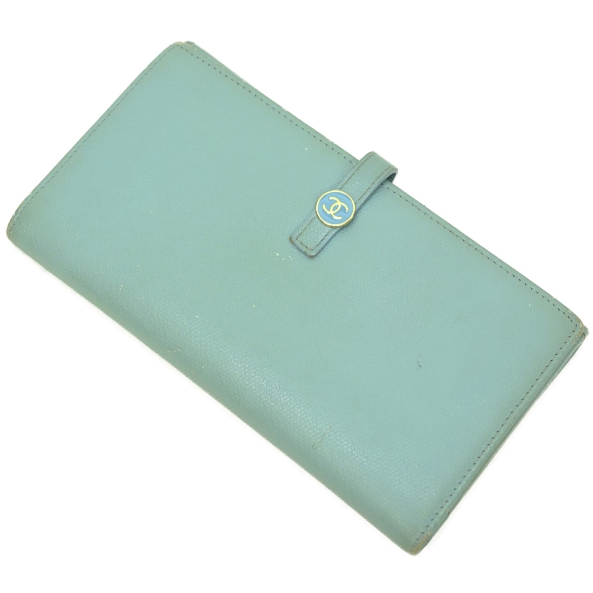 Chanel Light Blue Leather Long Bifold Wallet