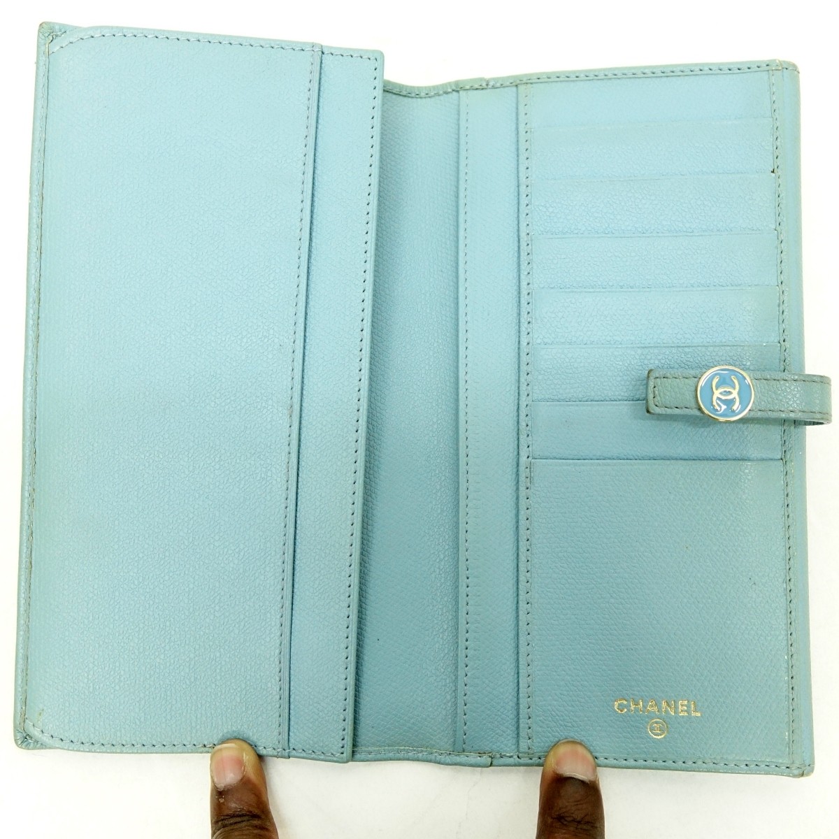 Chanel Light Blue Leather Long Bifold Wallet