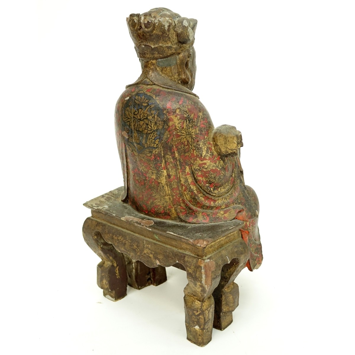 Chinese Polychrome Carved Wood Seated Immortal