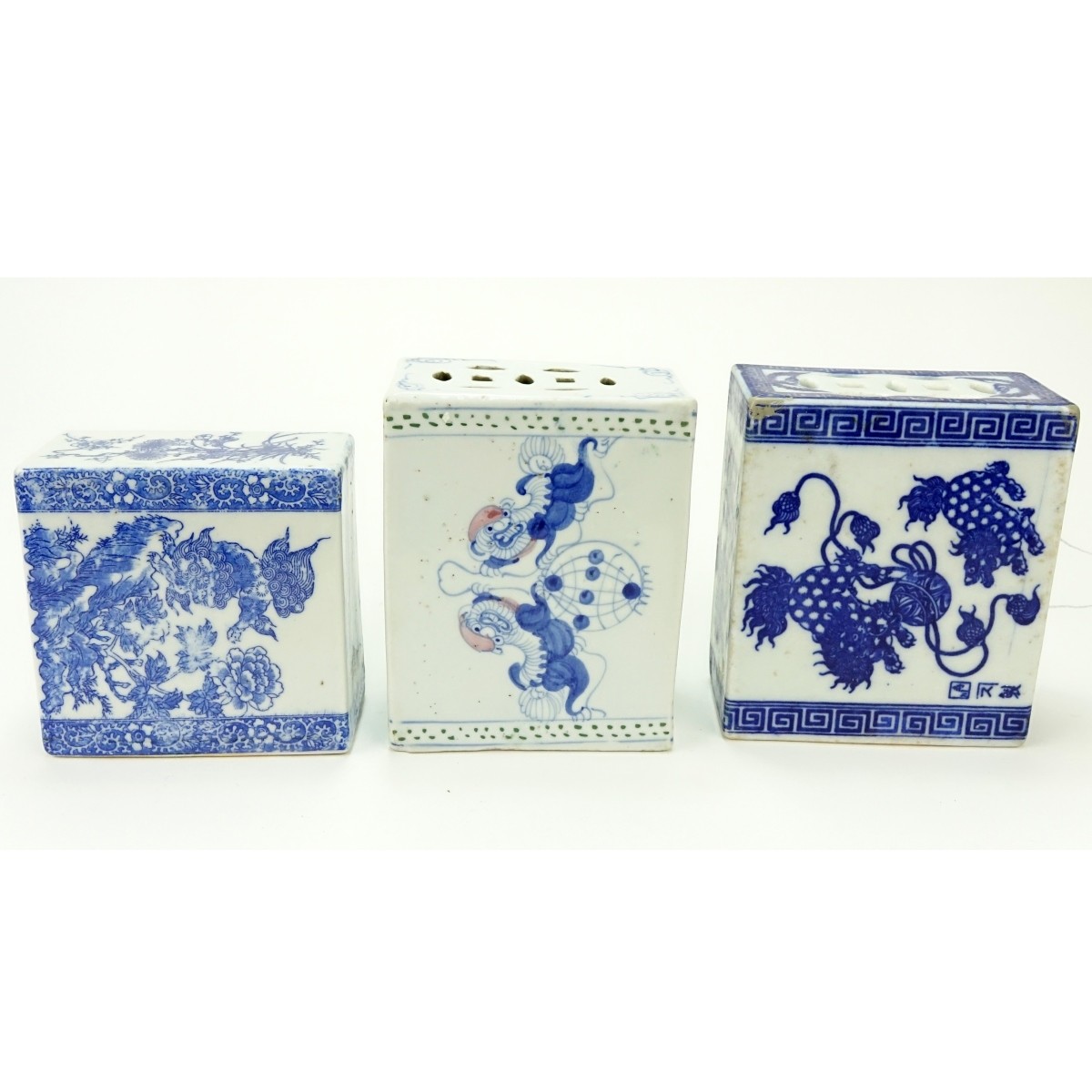 3 Chinese Blue & White Porcelain Opium Pillows