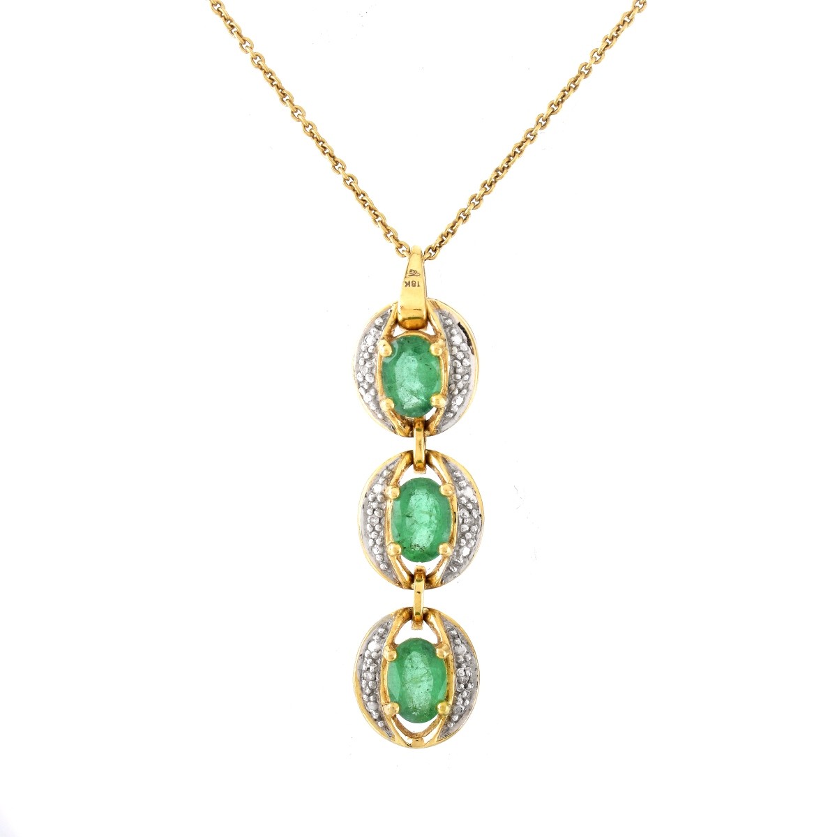 Emerald, Diamond and 18K Gold Pendant Necklace