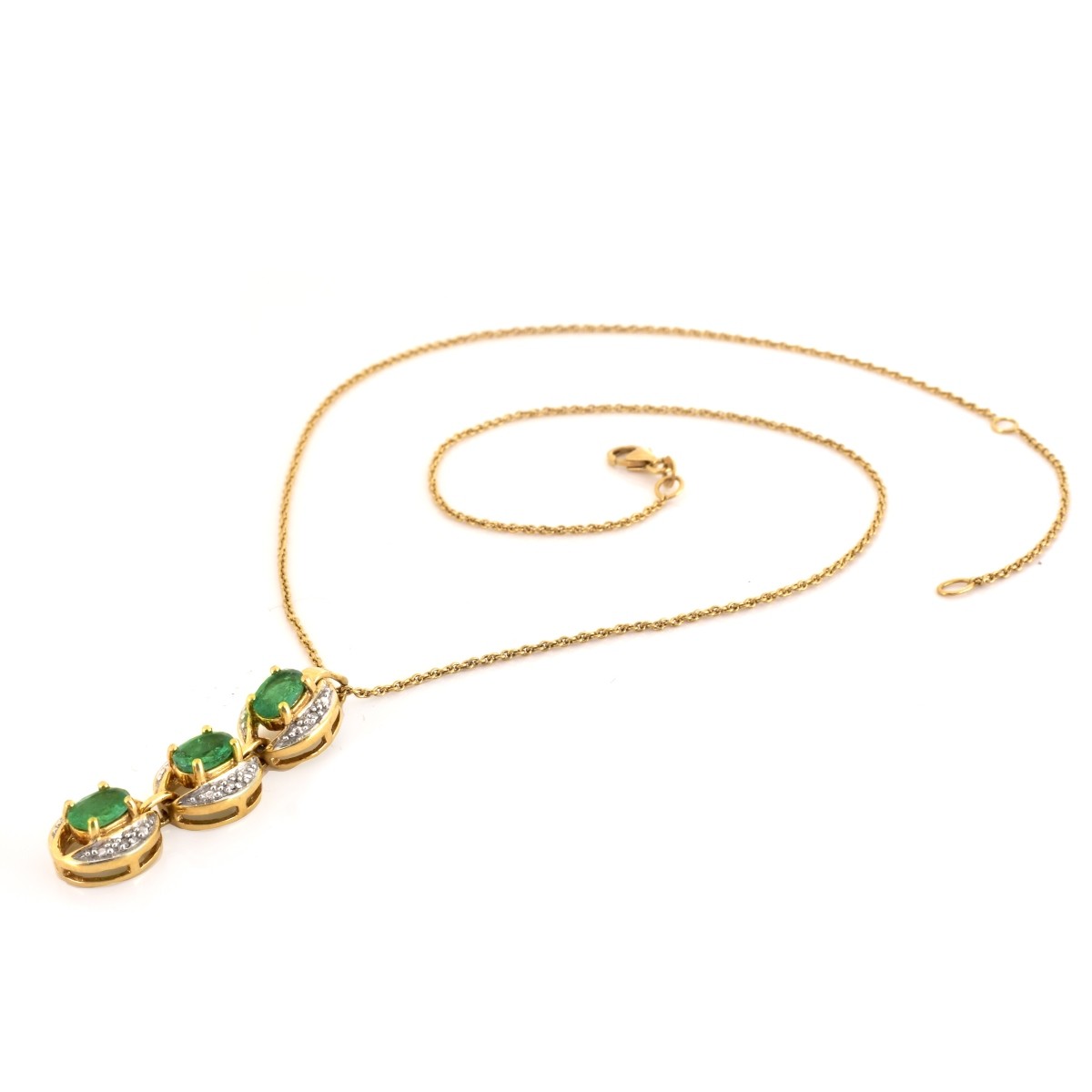 Emerald, Diamond and 18K Gold Pendant Necklace