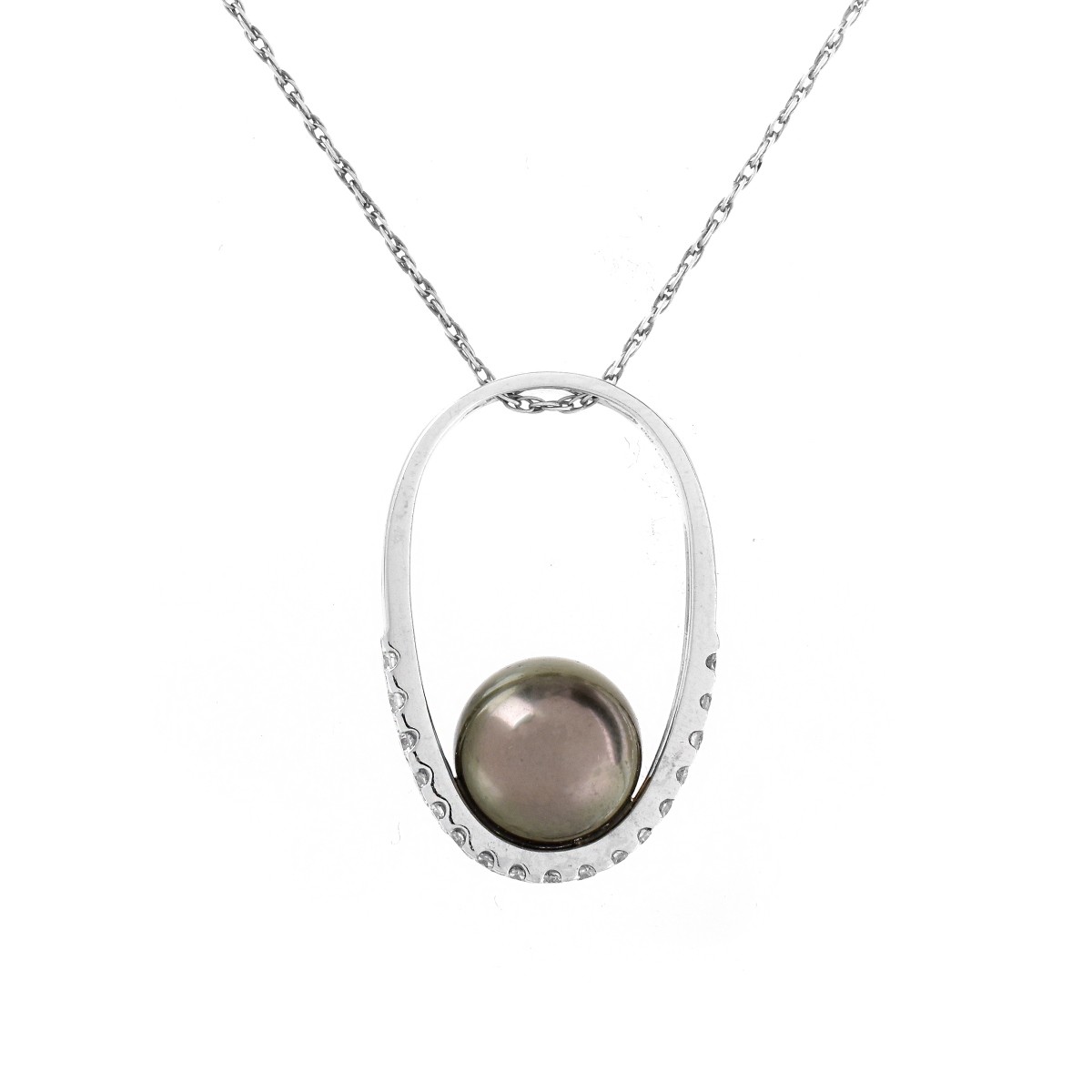 Pearl, Diamond and 18K Gold Pendant Necklace