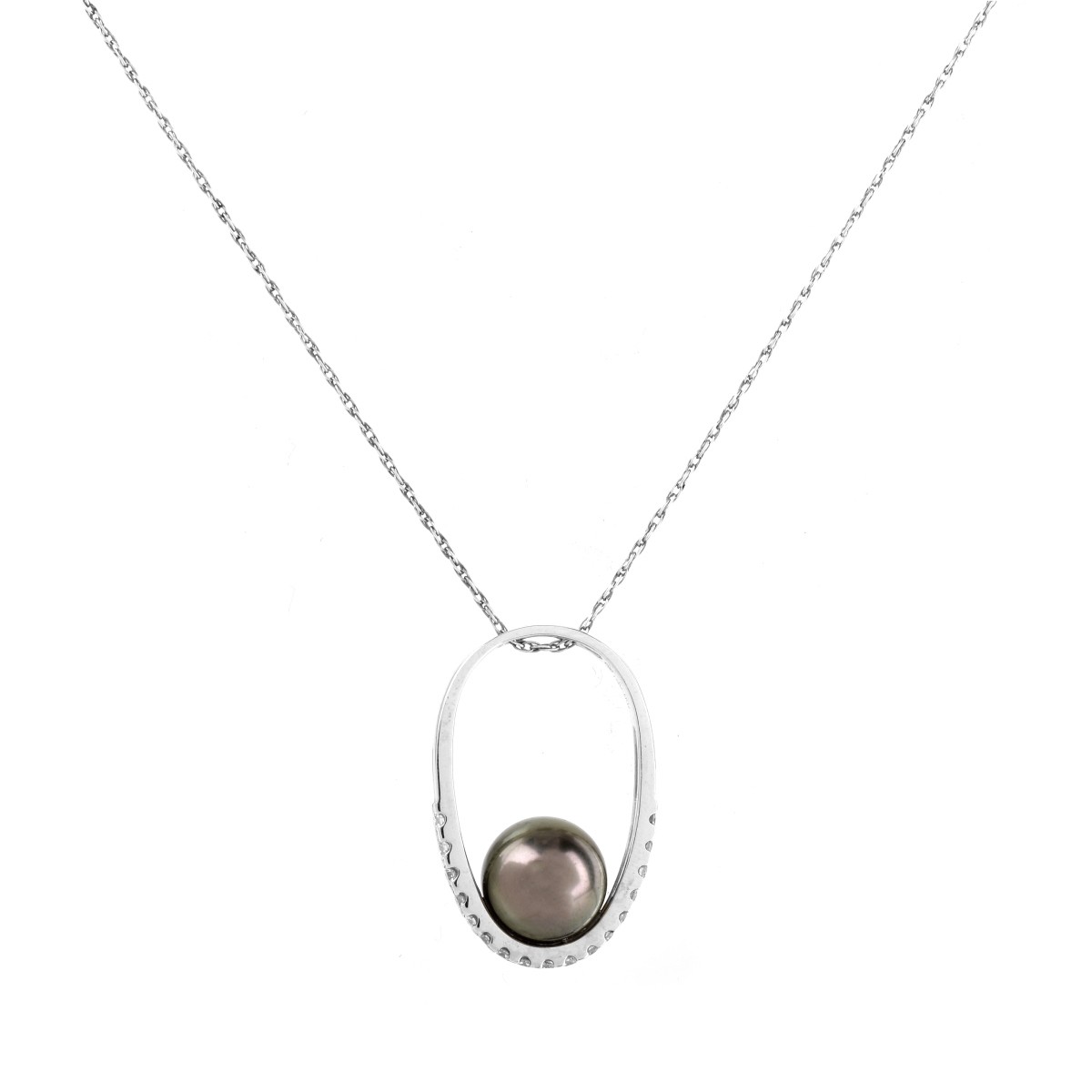 Pearl, Diamond and 18K Gold Pendant Necklace