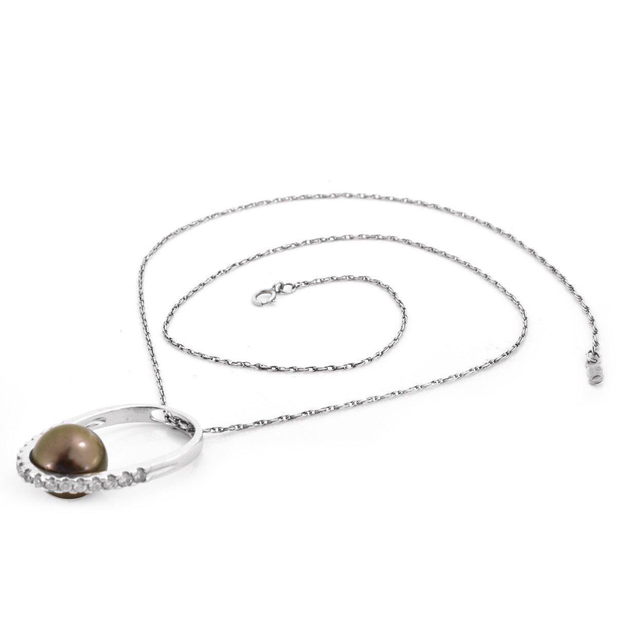 Pearl, Diamond and 18K Gold Pendant Necklace