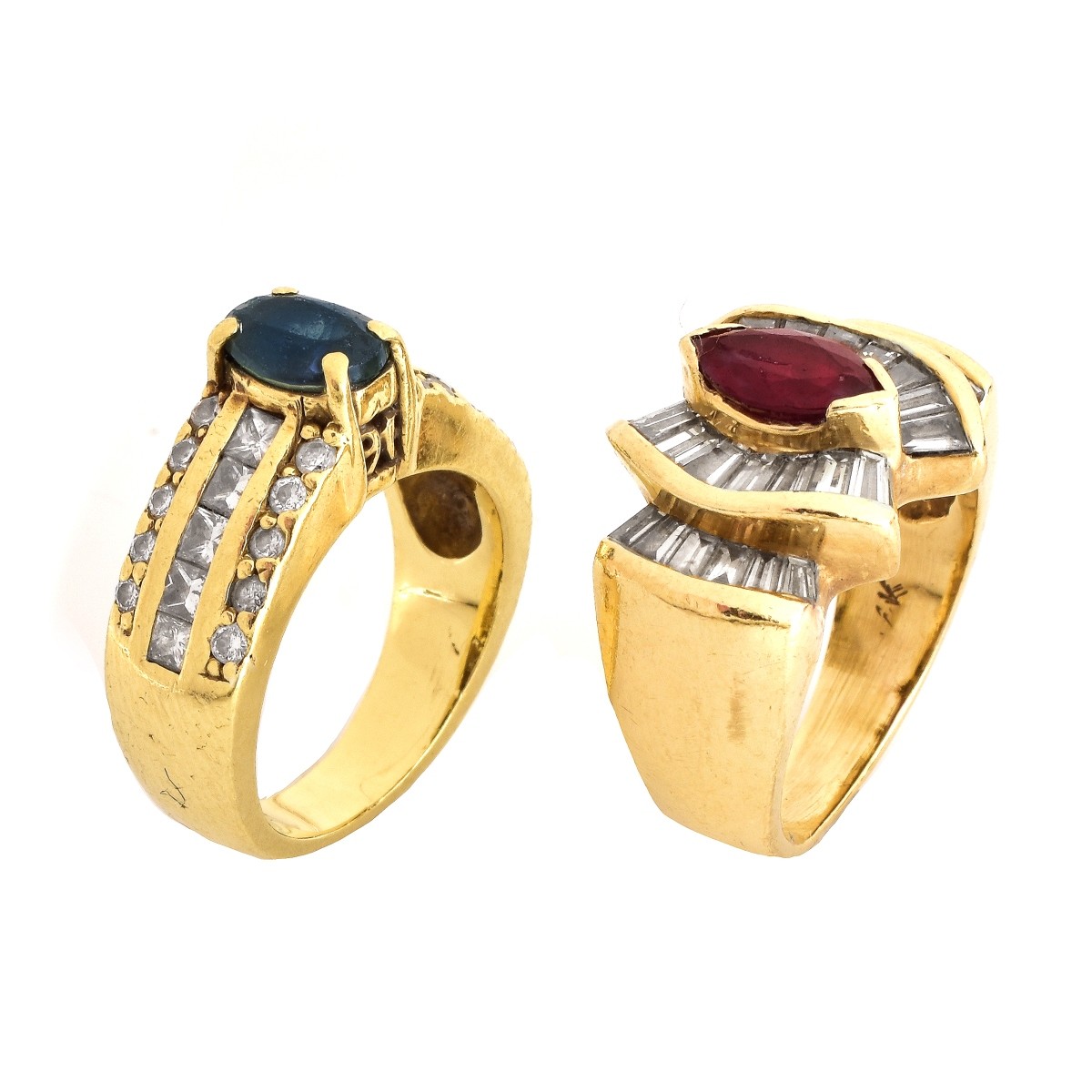 Two Gemstone, Diamond and Gold Rings