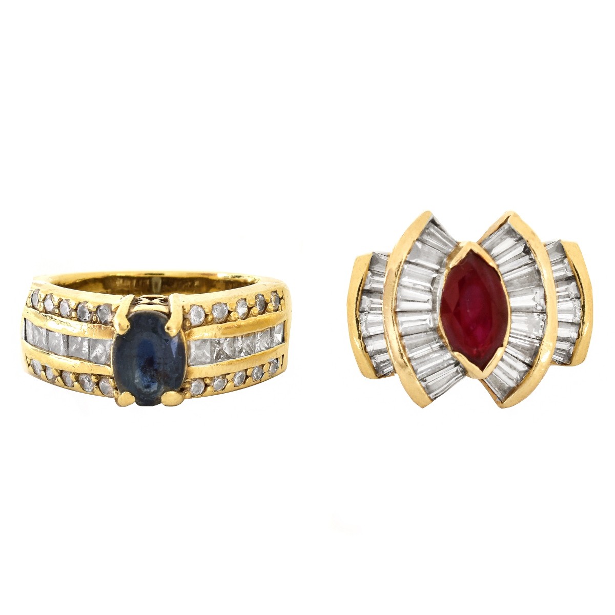 Two Gemstone, Diamond and Gold Rings