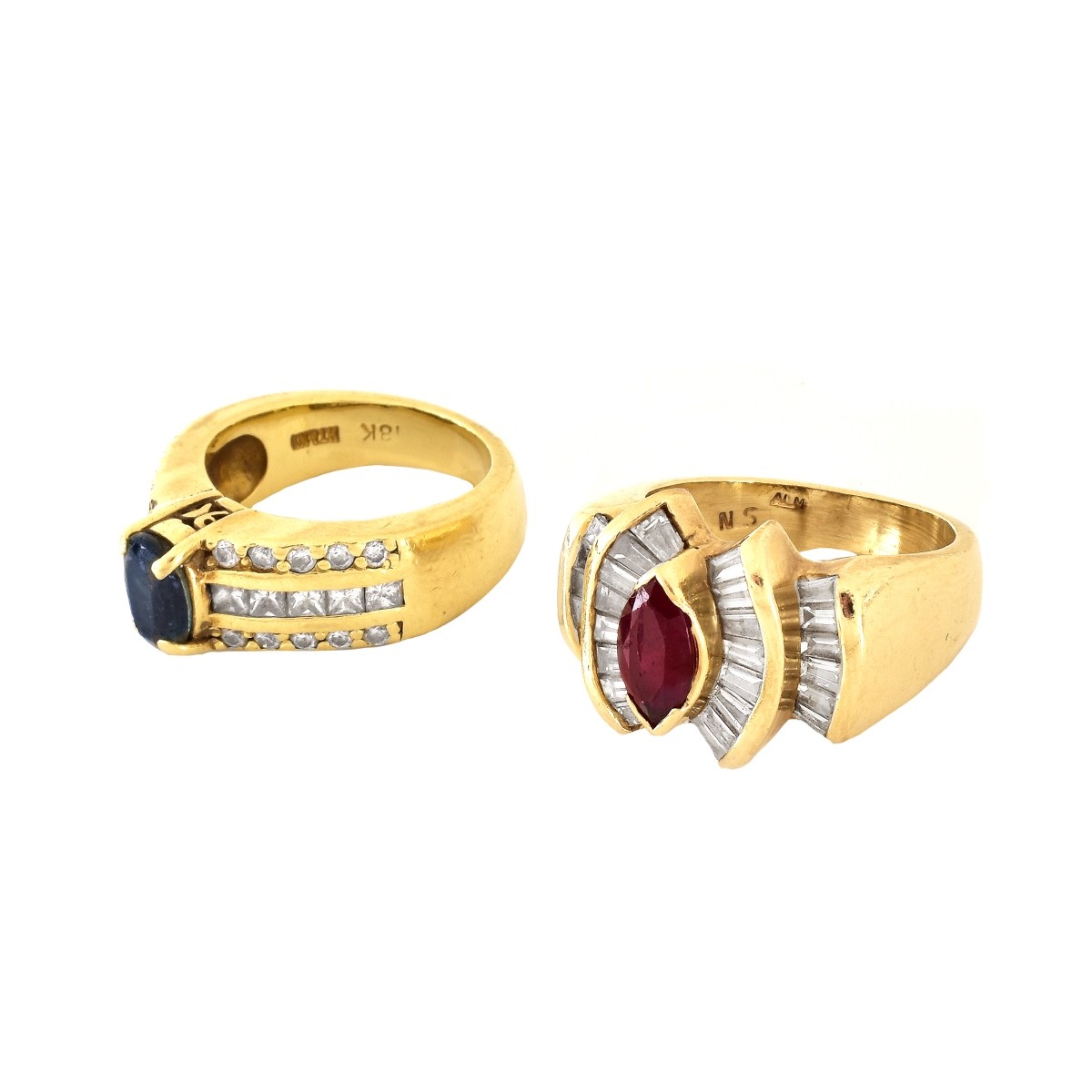 Two Gemstone, Diamond and Gold Rings