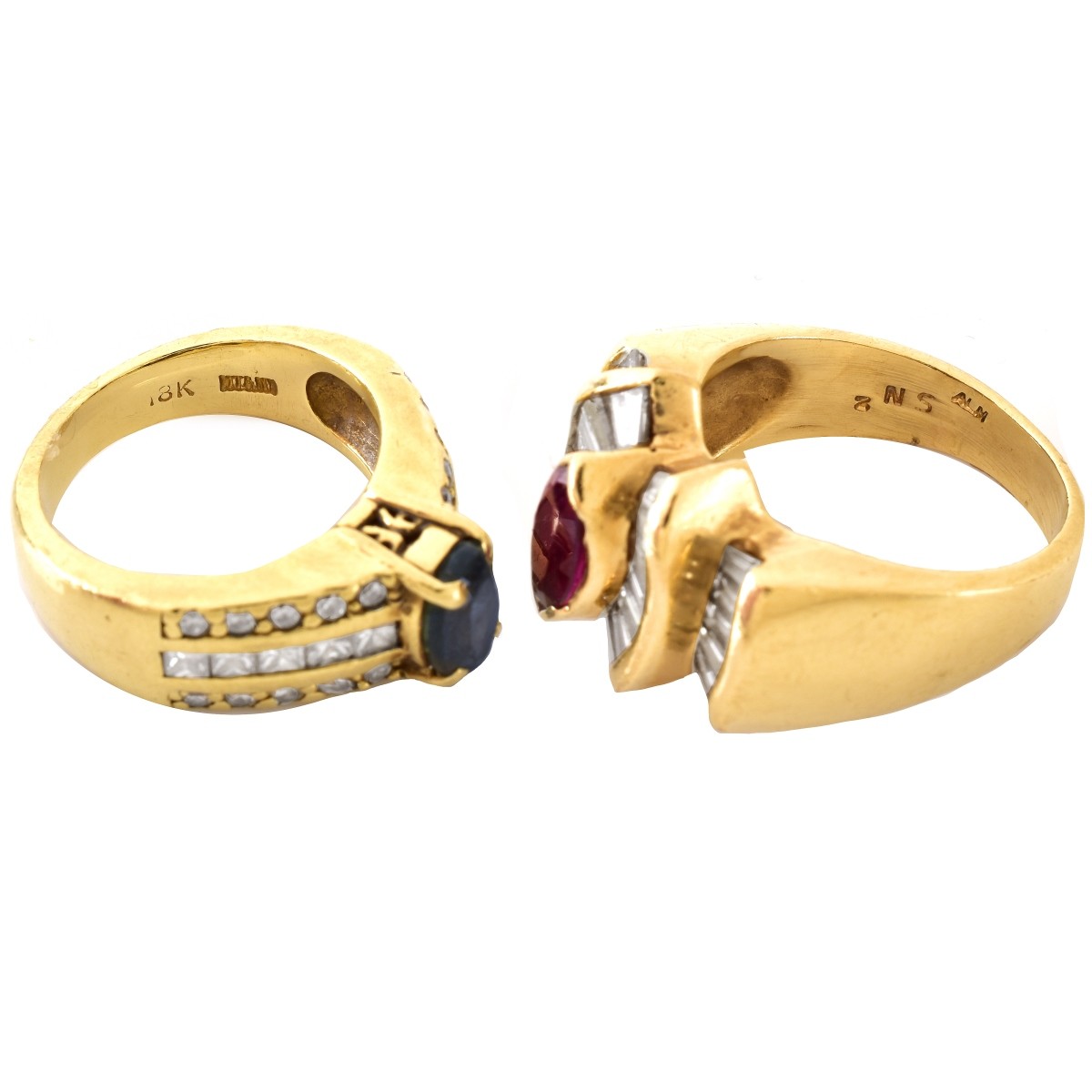 Two Gemstone, Diamond and Gold Rings