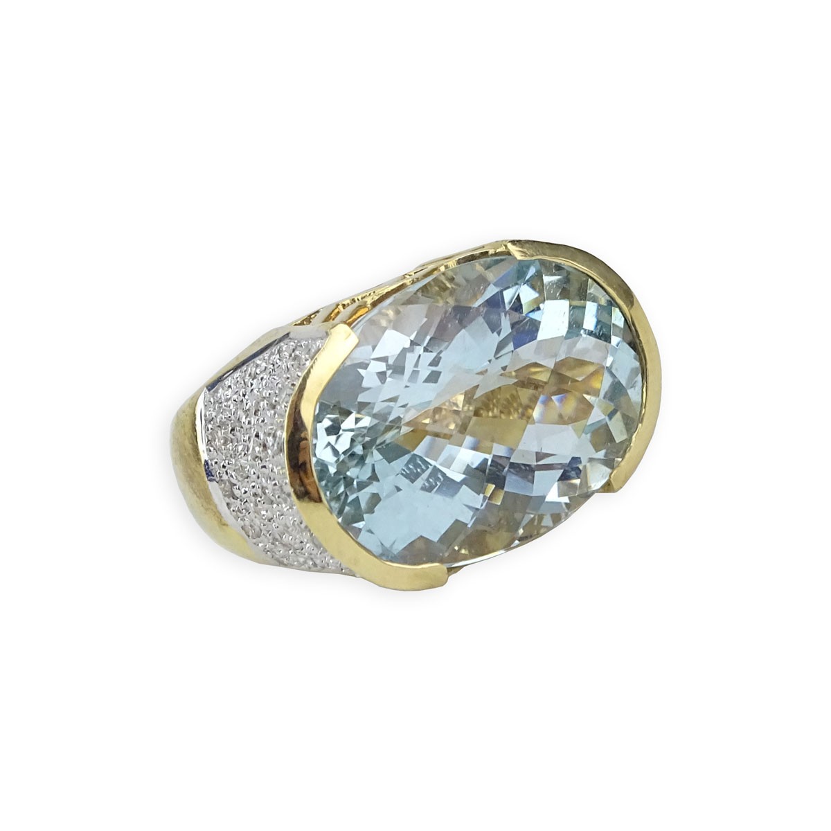 Aquamarine, Diamond and 14K Gold Ring