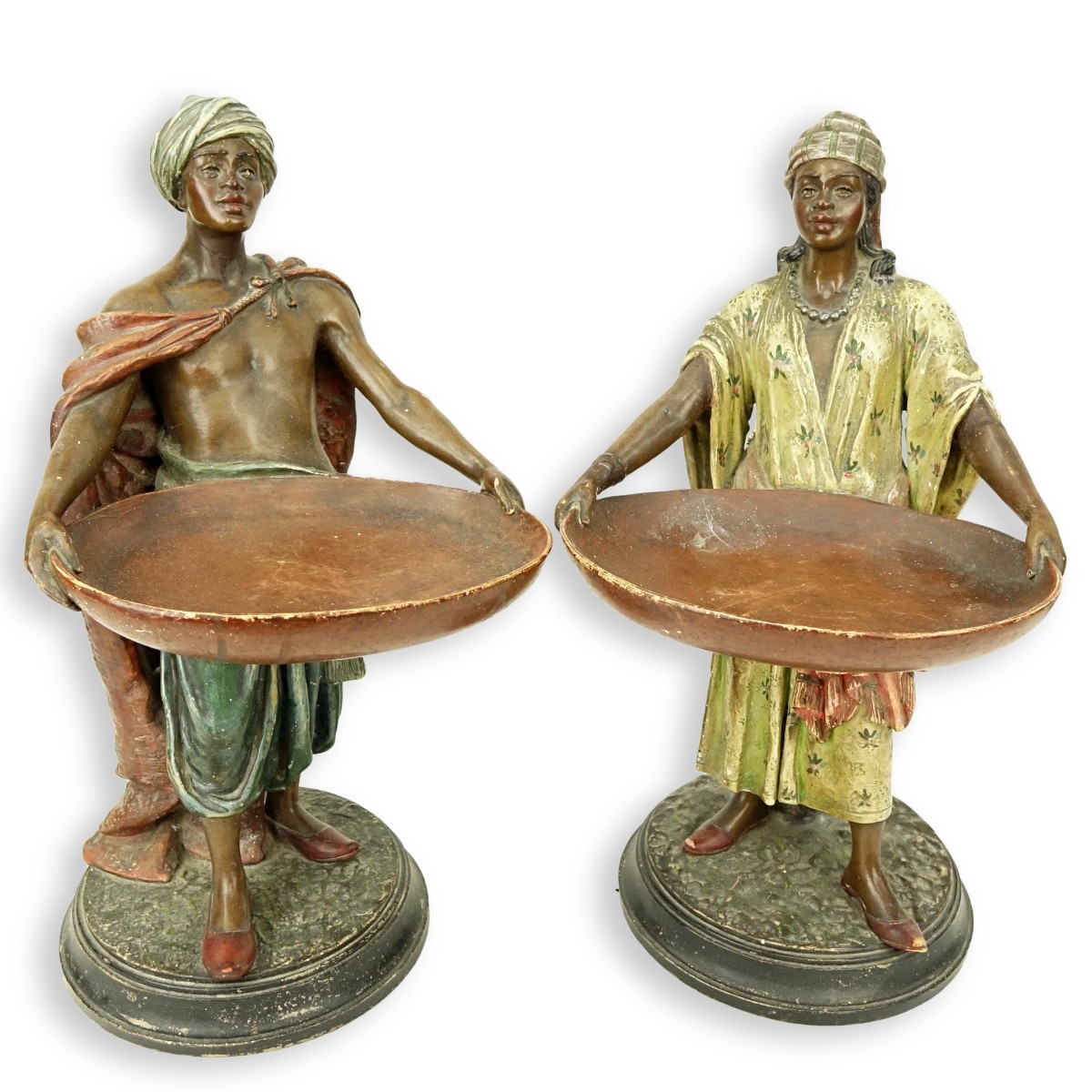 Pair of Orientalist Polychrome Pottery Figures