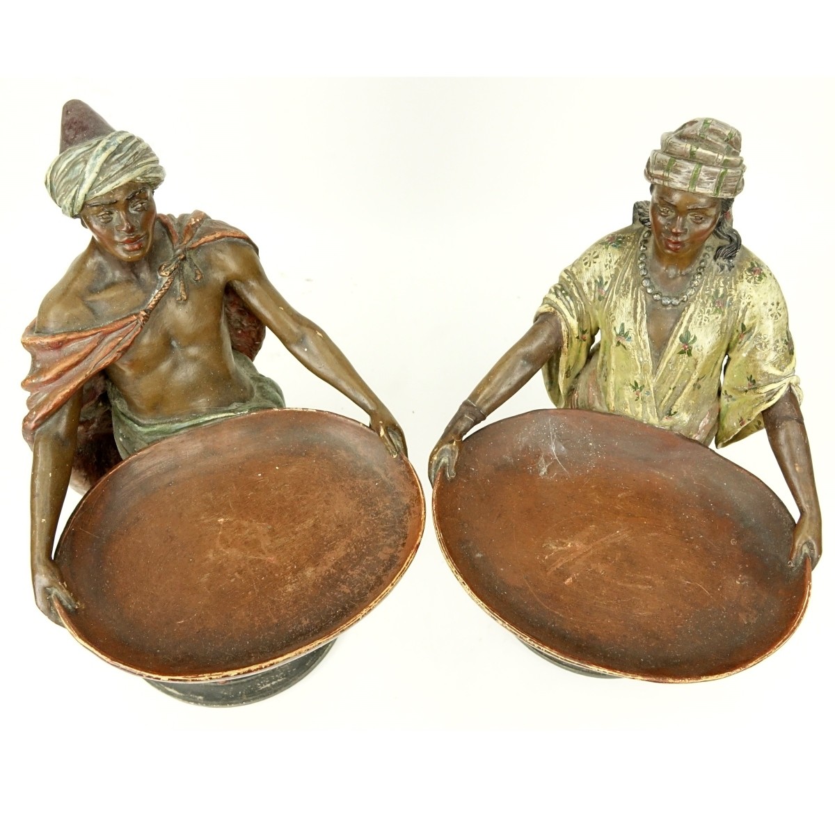 Pair of Orientalist Polychrome Pottery Figures