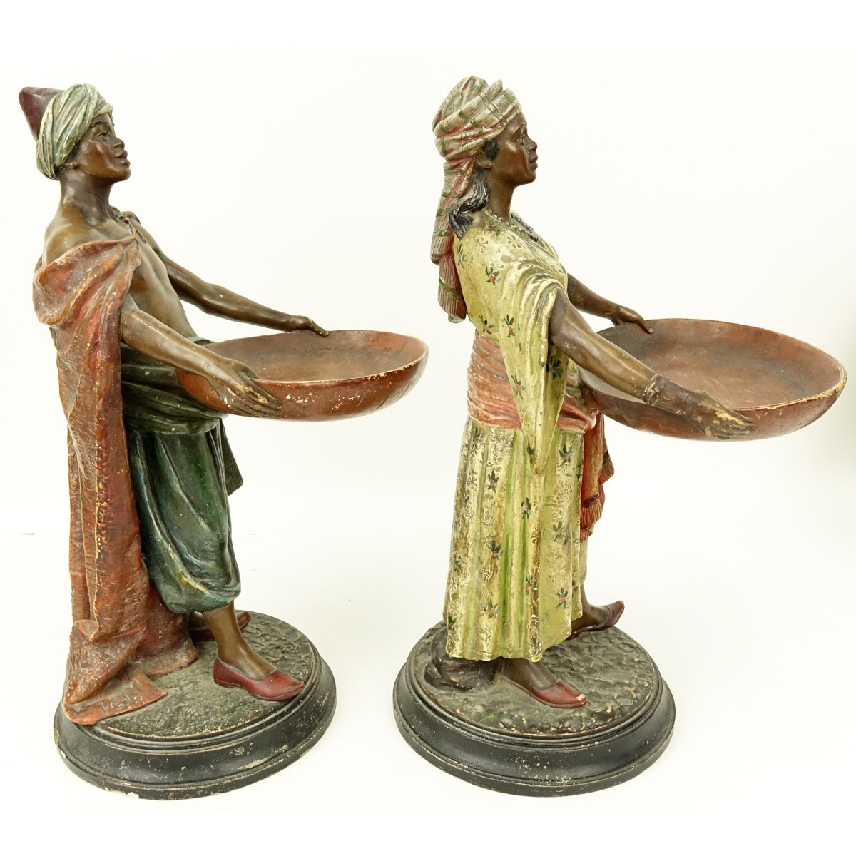 Pair of Orientalist Polychrome Pottery Figures