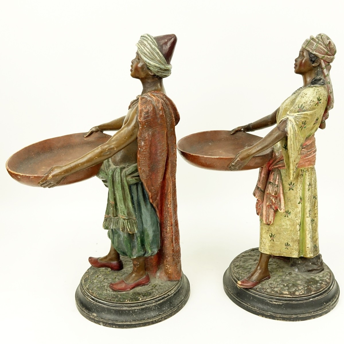 Pair of Orientalist Polychrome Pottery Figures