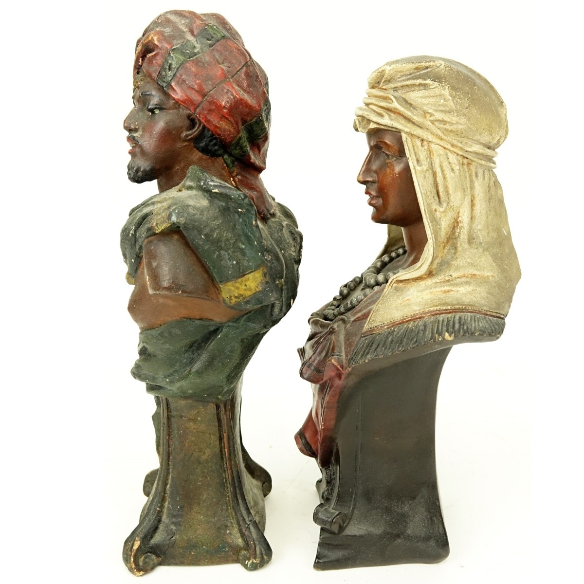 Two (2) Polychrome Pottery Orientalist Figures