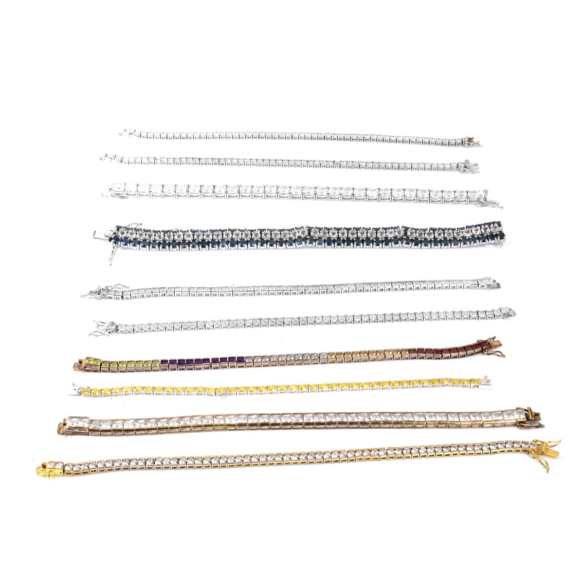 Ten CZ and Sterling Silver Bracelets