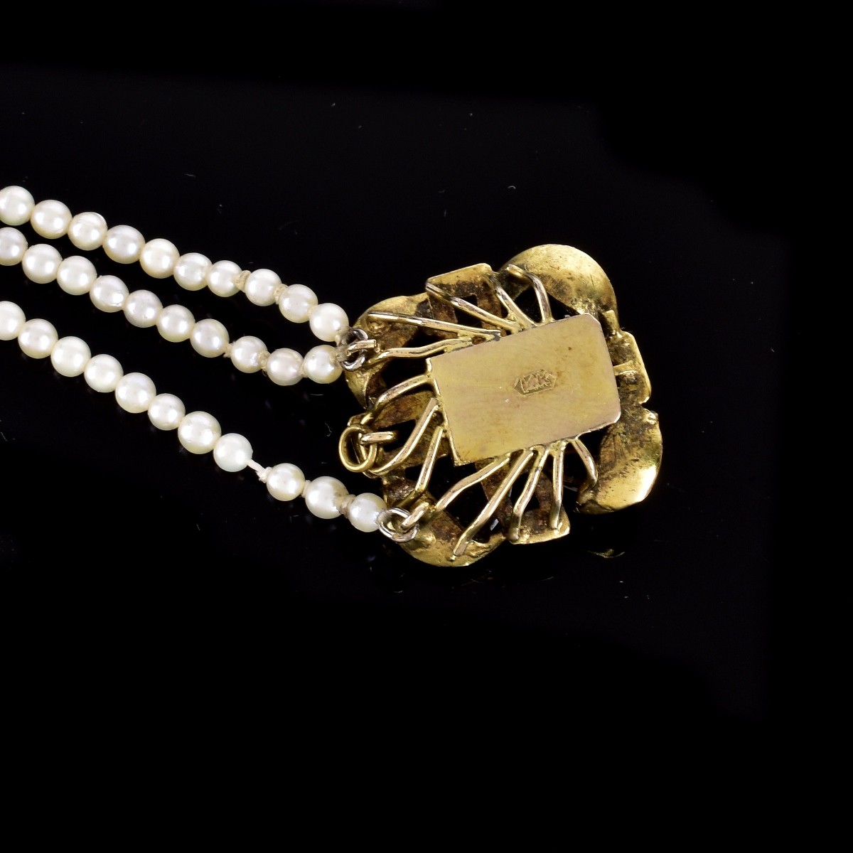 42" L Pearl Necklace with Opal and 14K Gold Clasp