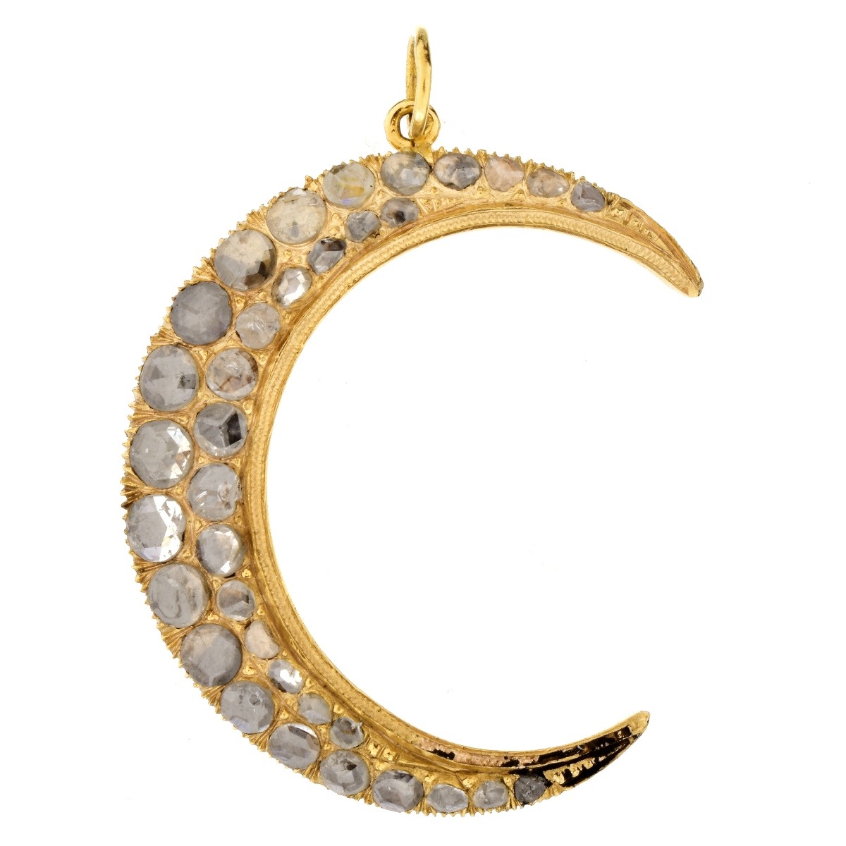 Antique style Diamond and 14K Crescent Moon