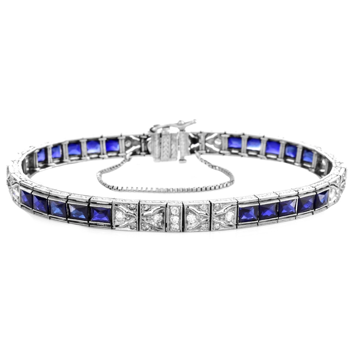 Art Deco Diamond, Sapphire and Platinum Bracelet