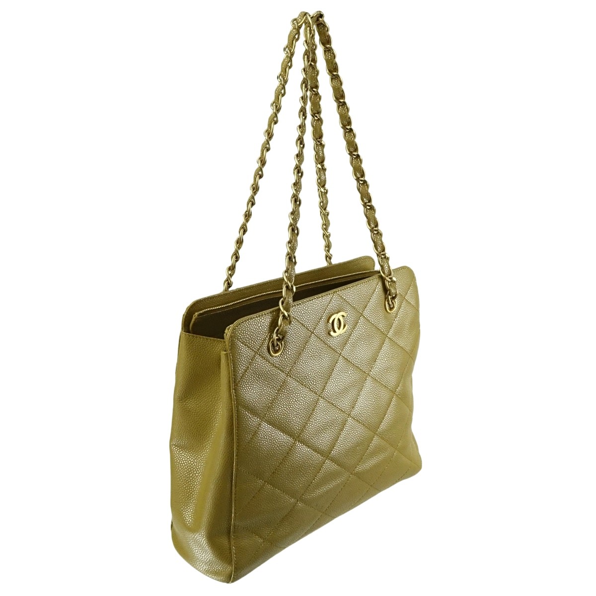 Chanel Metallic Tan Zip Top Quilted Leather Bag