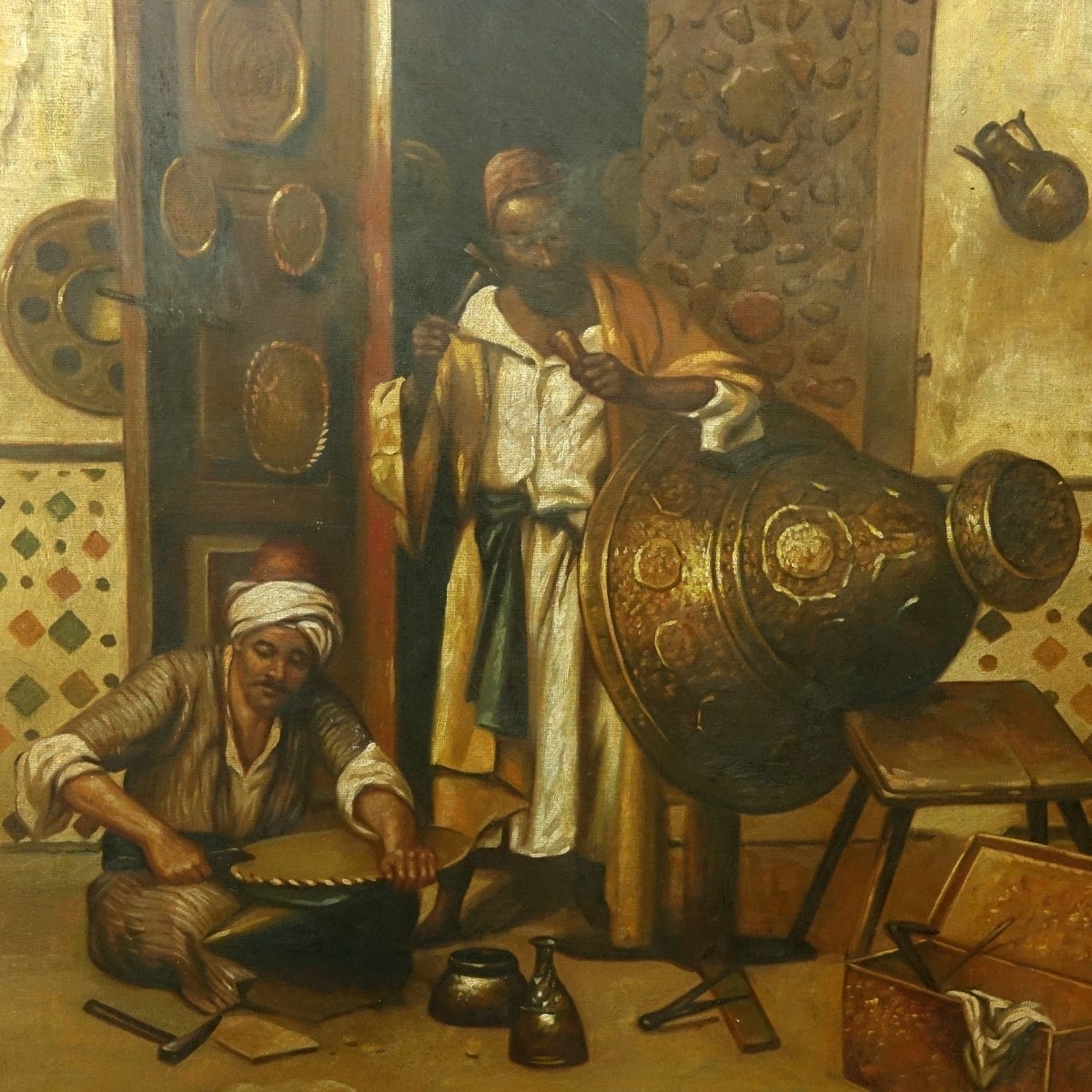 Orientalist Oil/Canvas "The Copper Merchants"