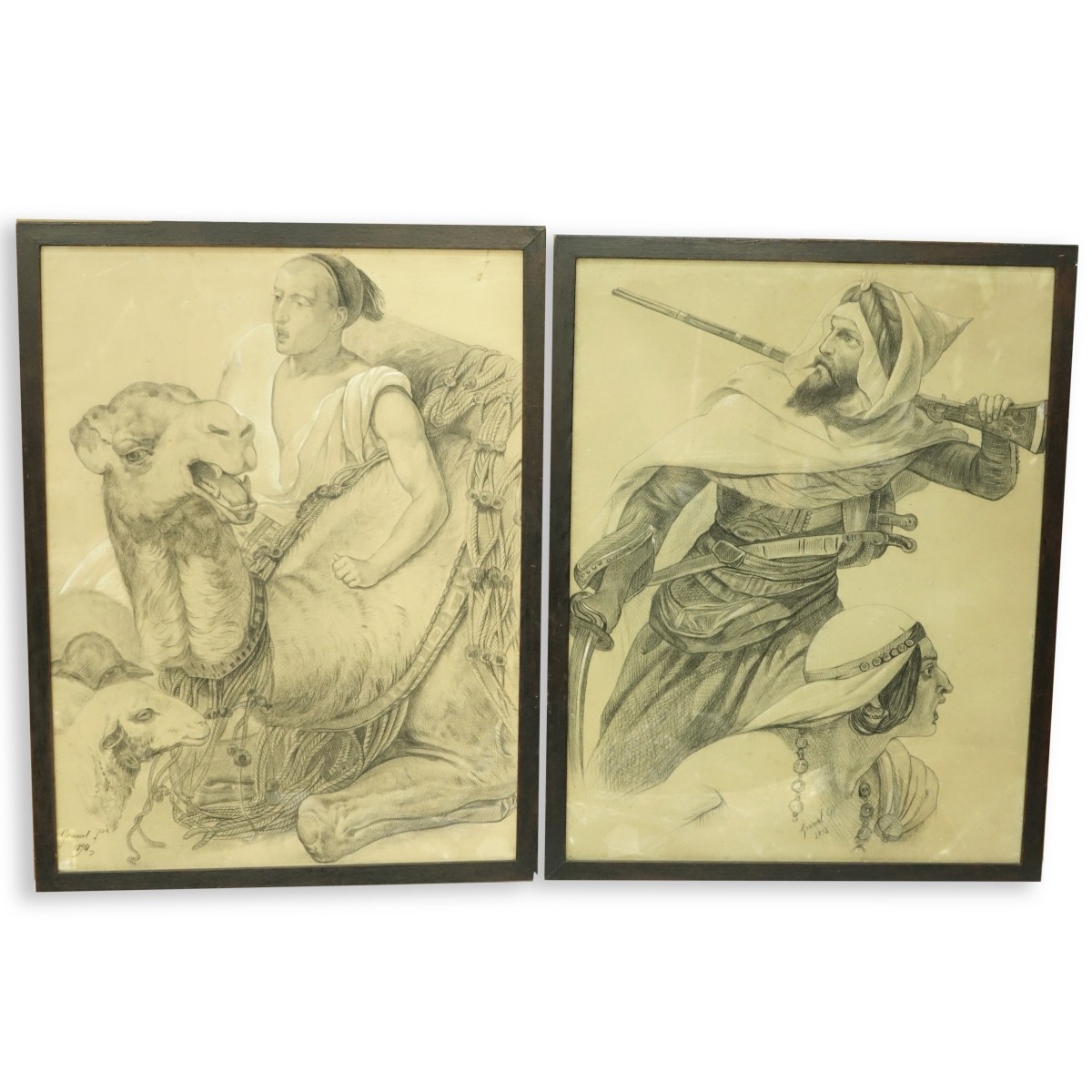 Pair 19th Century Orientalist School Drawings