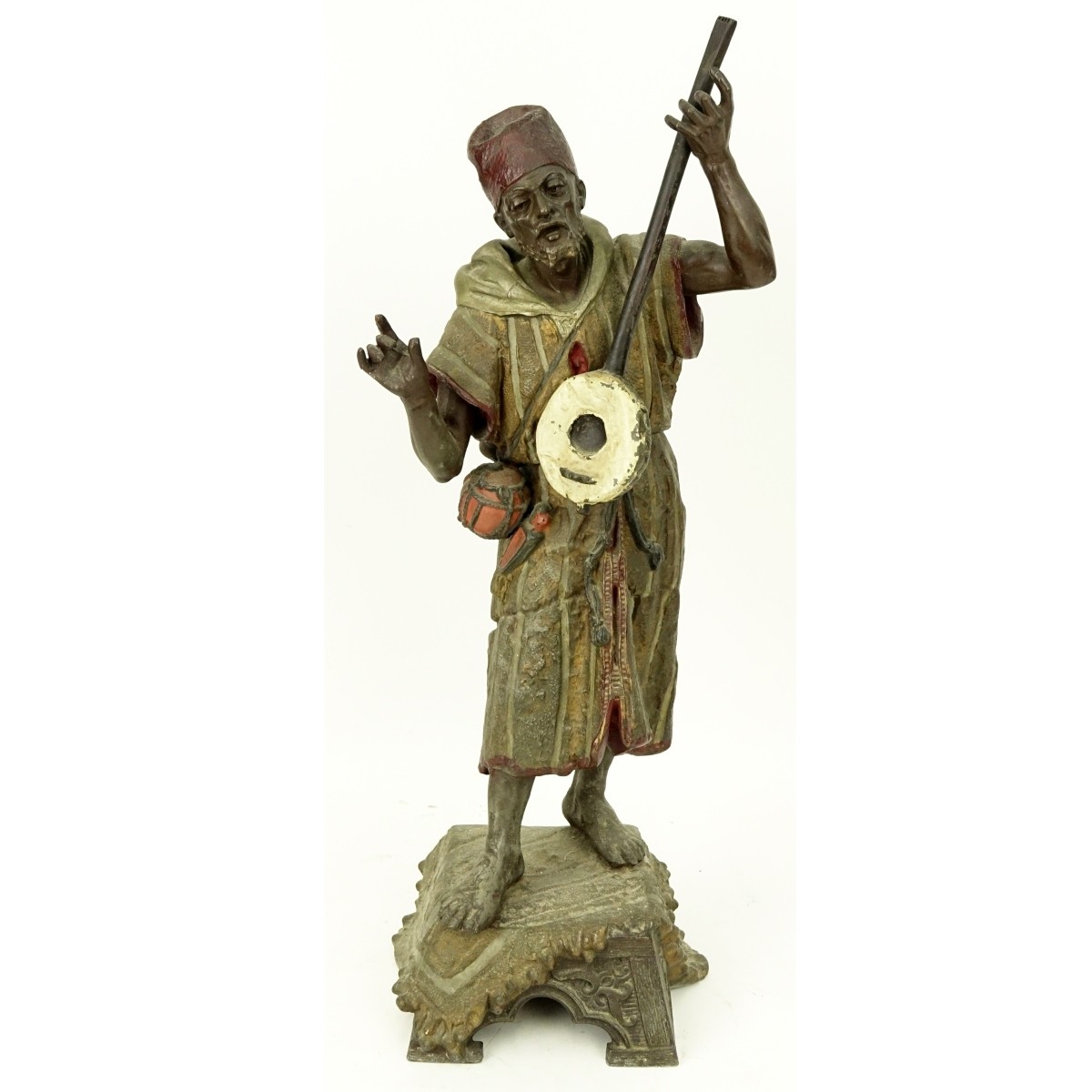 Antique French Polychrome Spelter Banjo Player