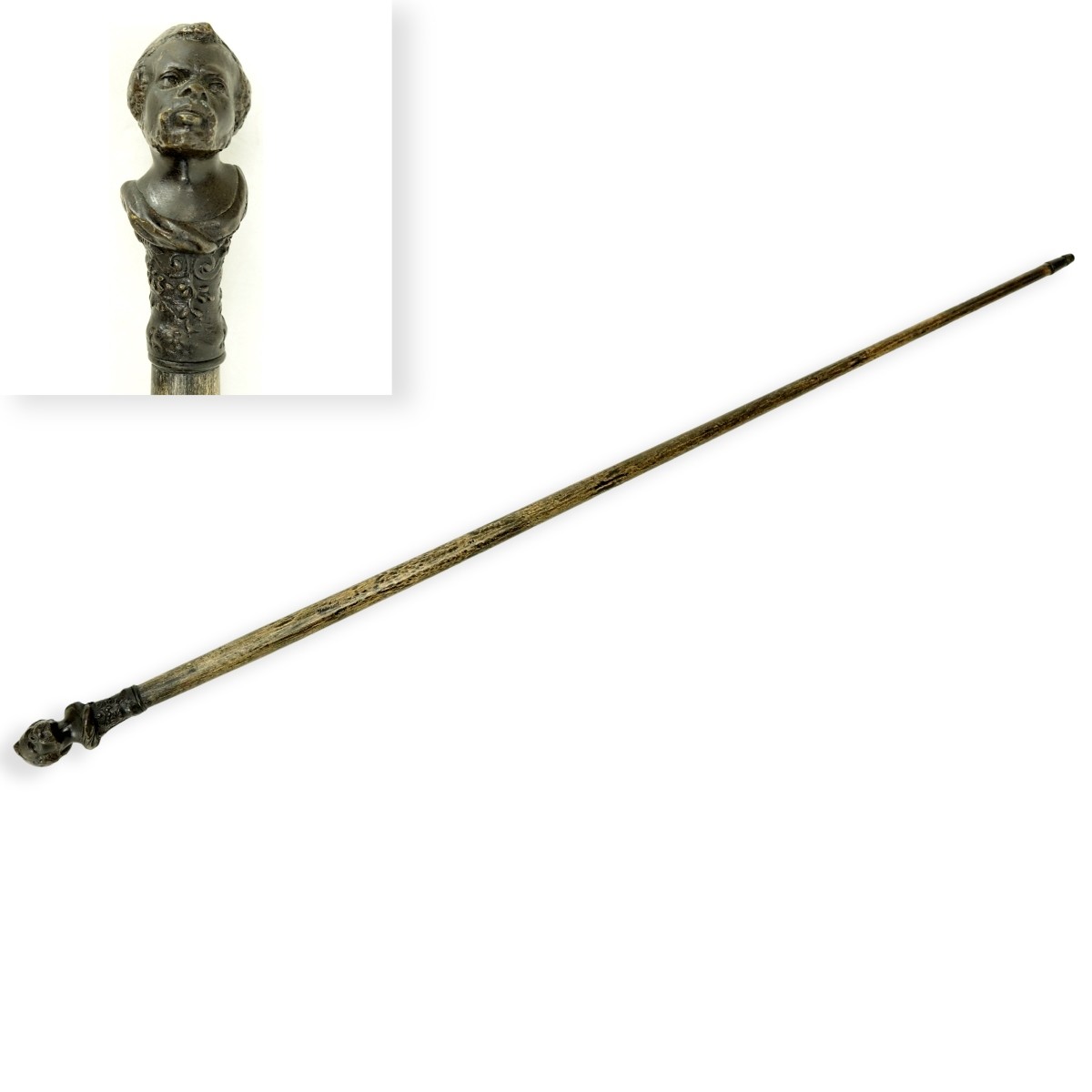 19th Century Bronze Nubian Figural Walking Cane