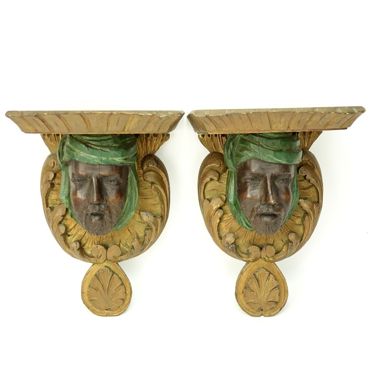 Pair of Carved Wood Arab Figural Wall Brackets