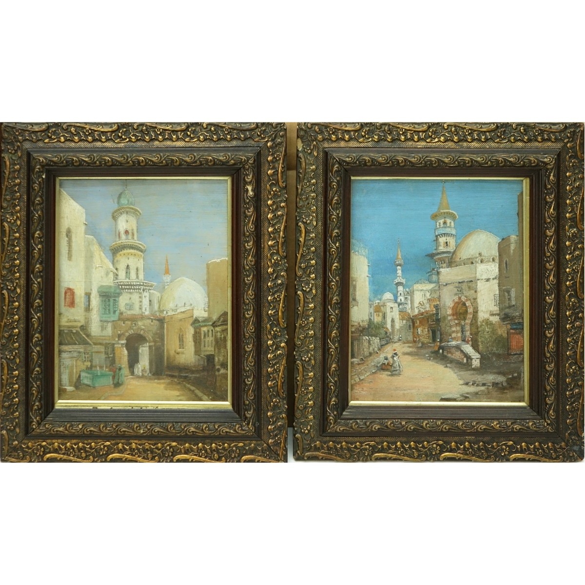 Pair Orientalist School Oil On Panel Paintings