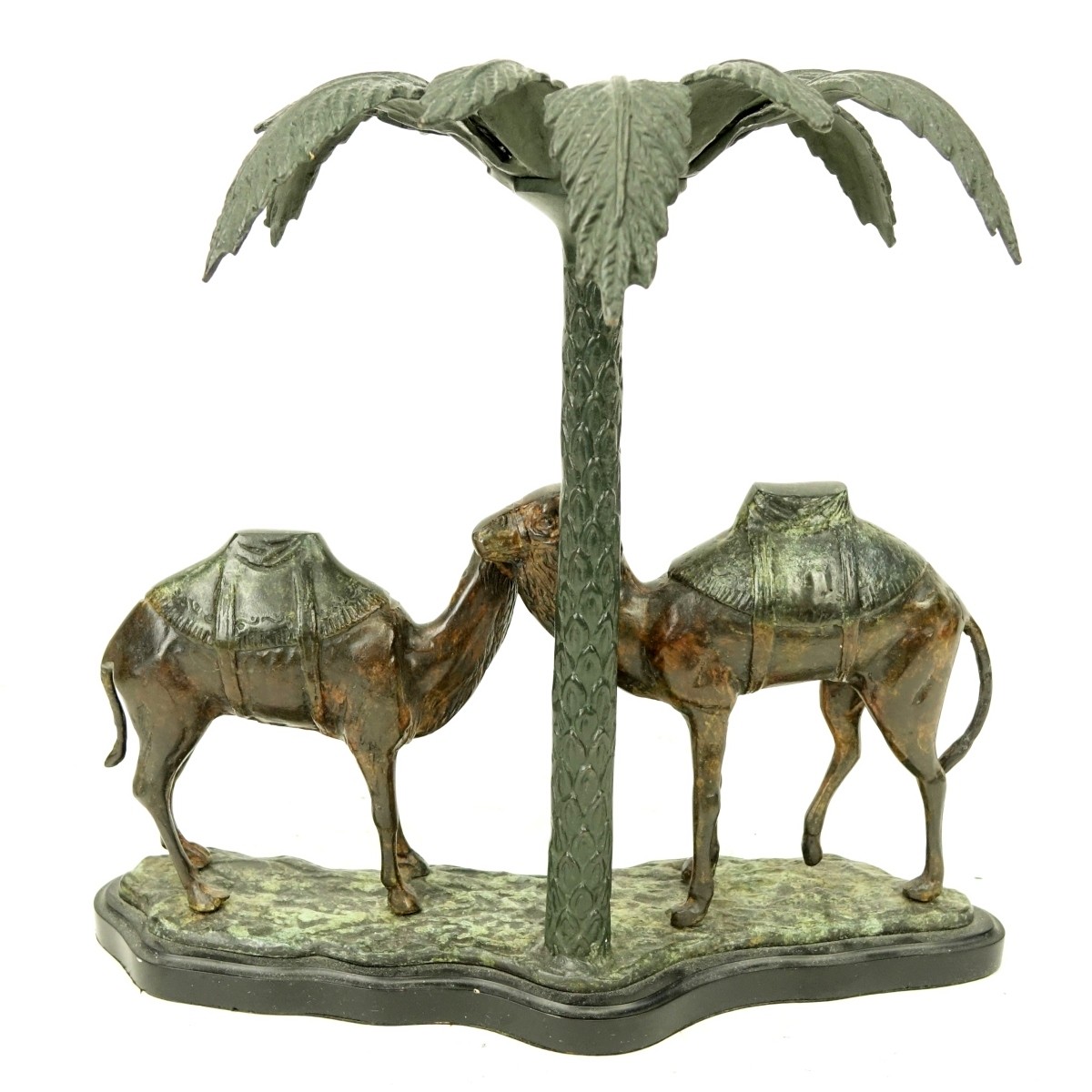 Polychrome Metal Palm Tree and Camel Sculpture