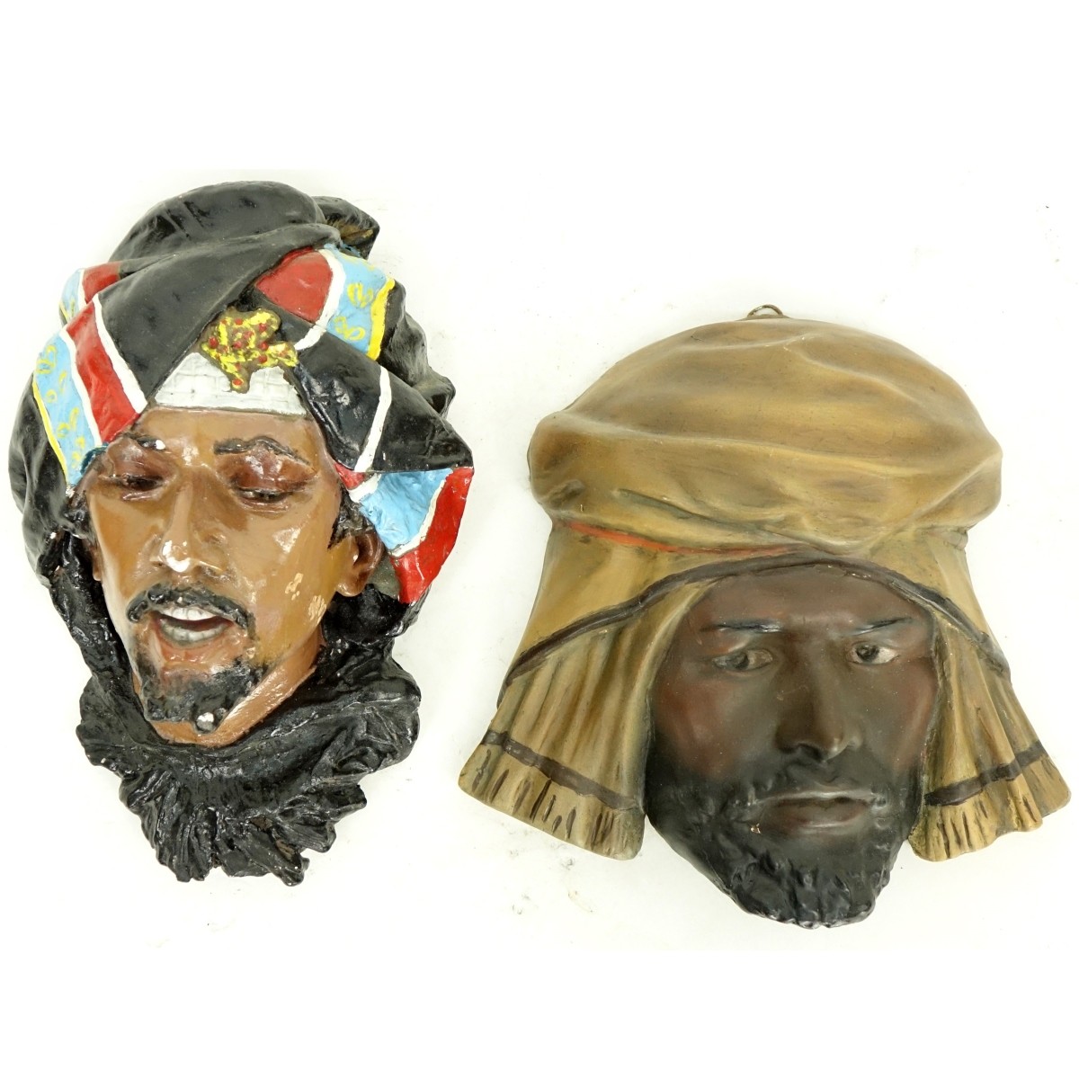 Two (2) Polychrome Arab Figural Heads