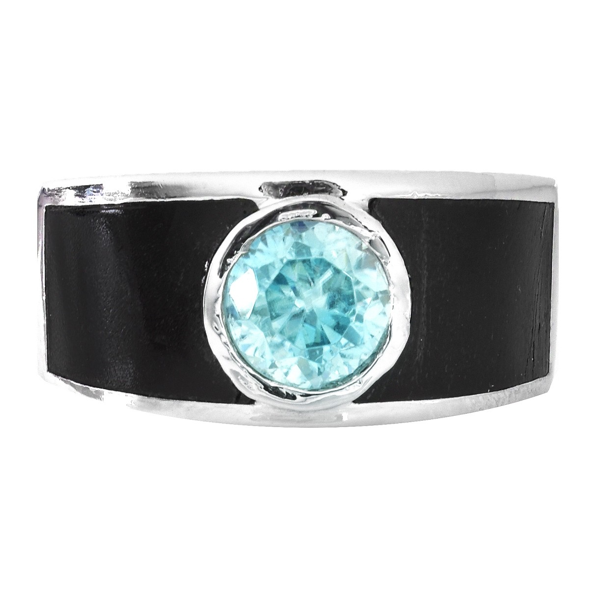 Man's Platinum, Coral and Blue Zircon Ring