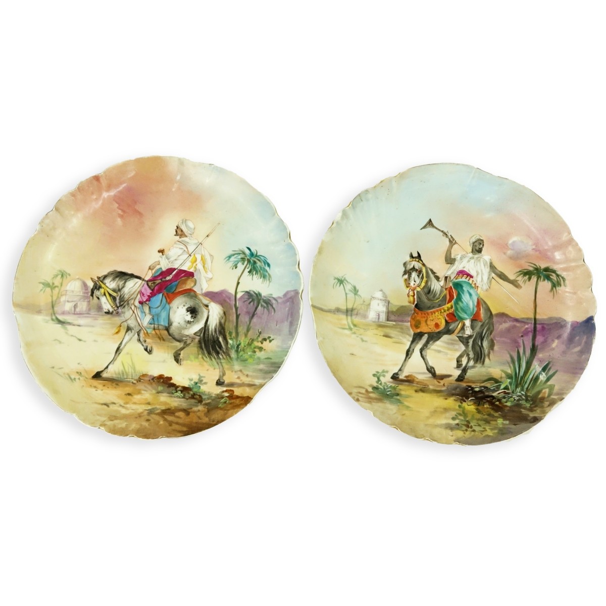 Pair Limoges Orientalist Porcelain Chargers