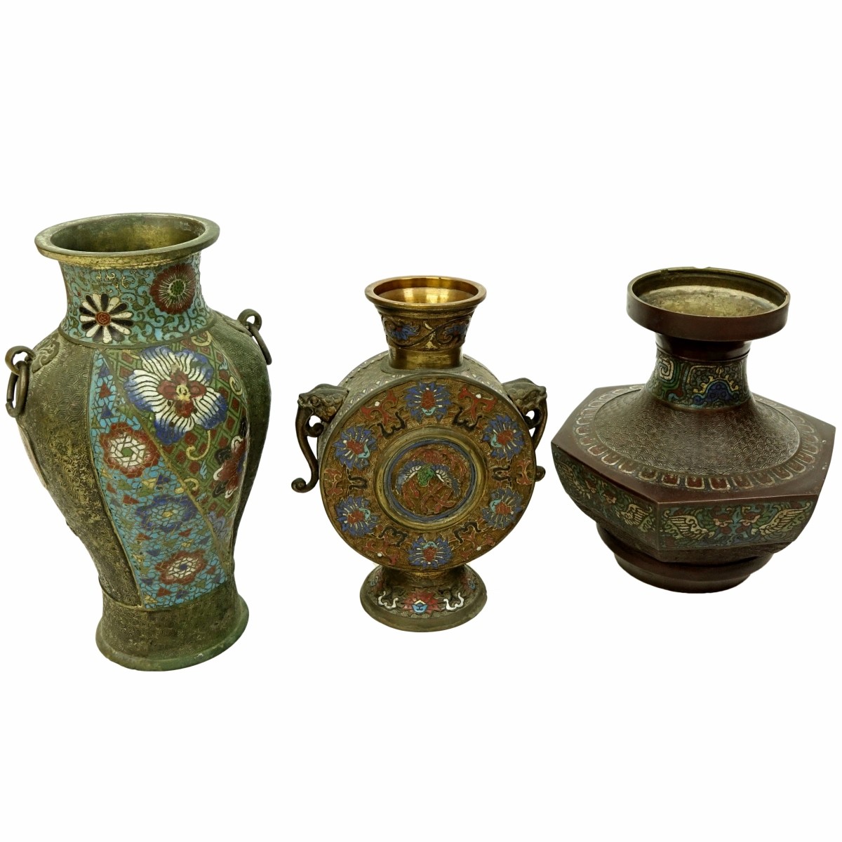 Three Impressive Japanese Bronze Champleve Vases