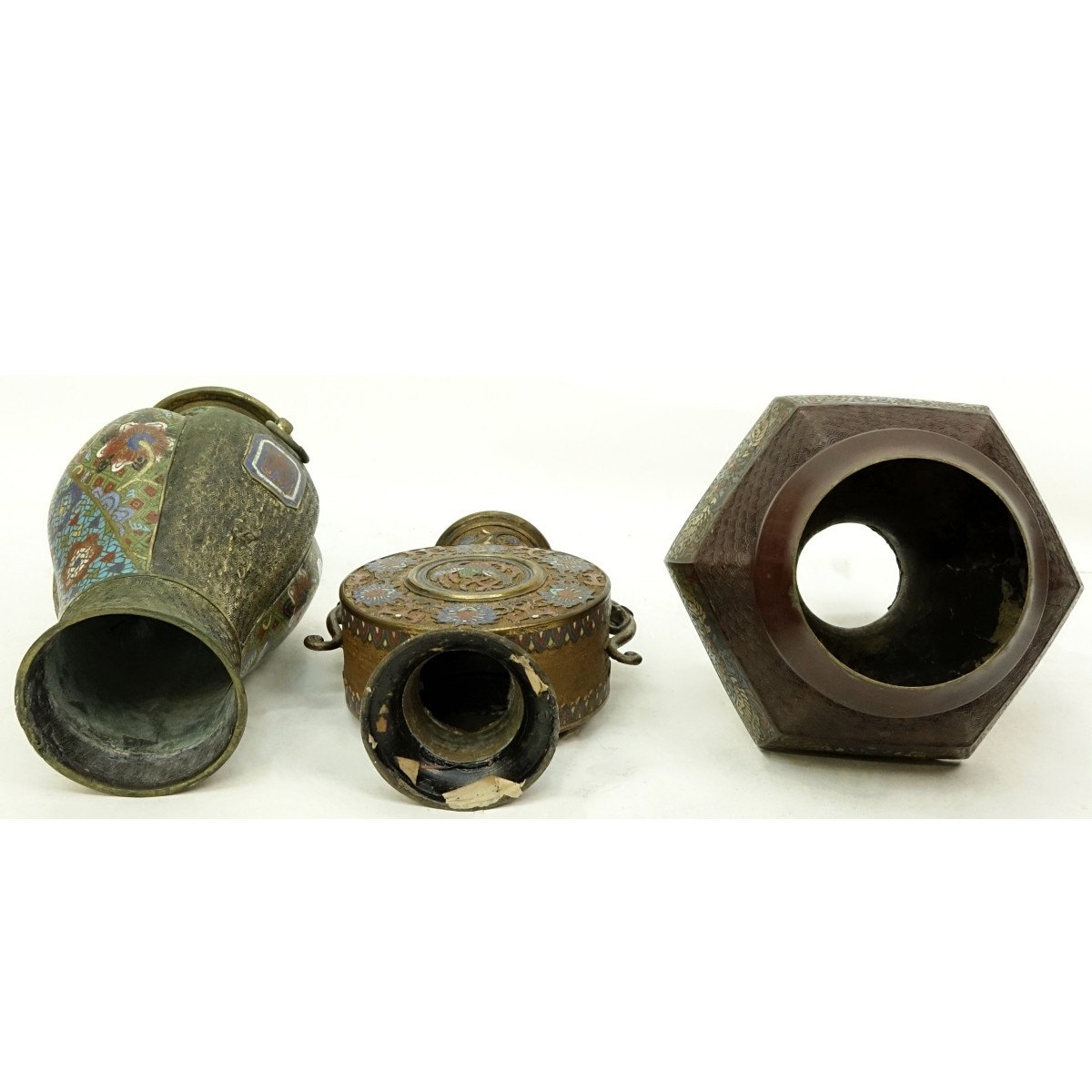 Three Impressive Japanese Bronze Champleve Vases