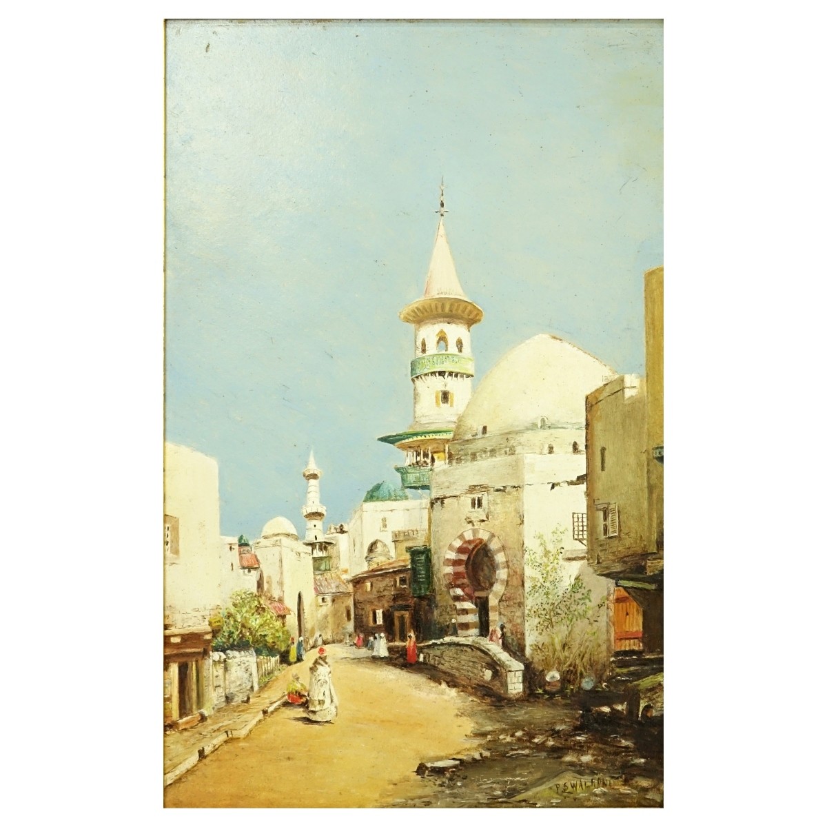 Orientalist School Oil/Panel "Tunisian Street"