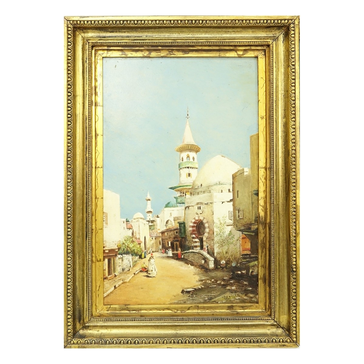 Orientalist School Oil/Panel "Tunisian Street"