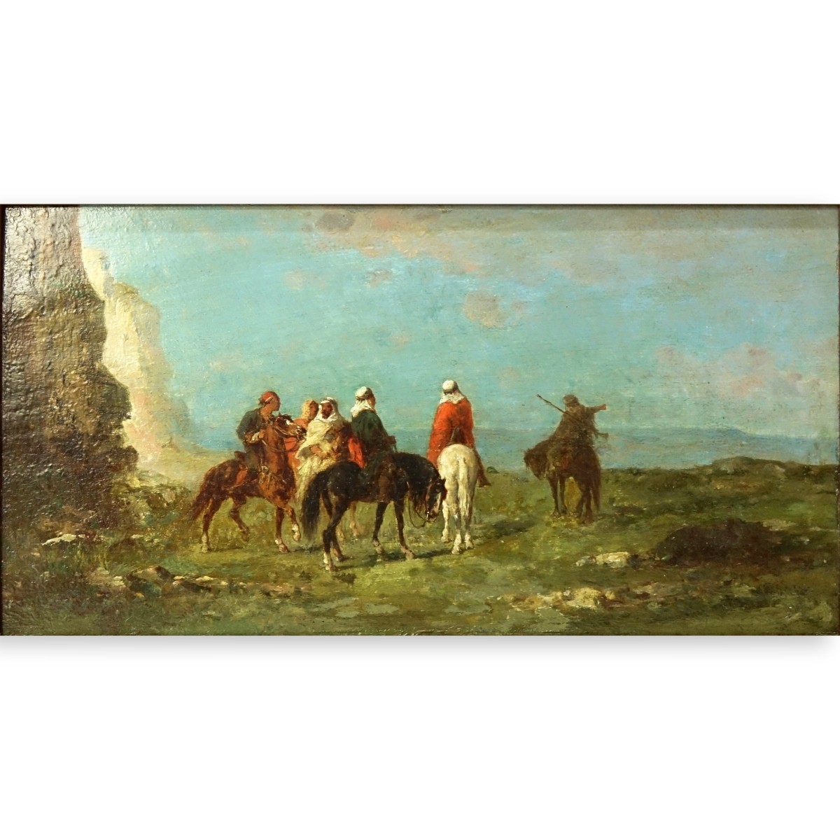 Antique Orientalist School Oil On Panel "Riders"