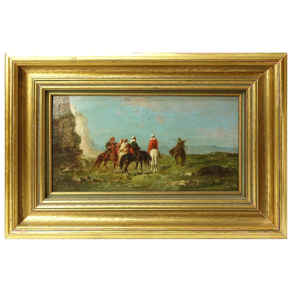 Antique Orientalist School Oil On Panel "Riders"