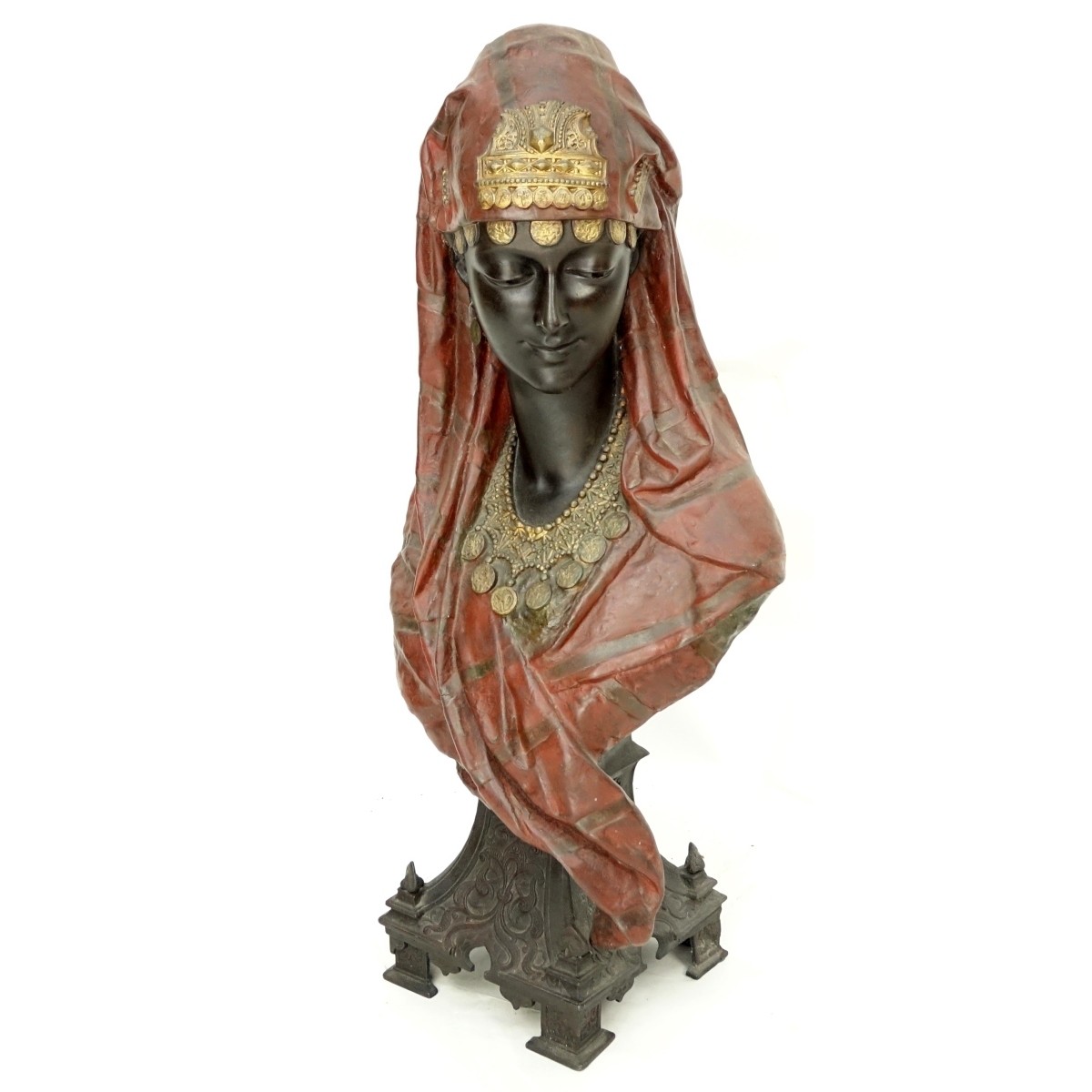 Antique French Polychrome Spelter Orientalist Bust