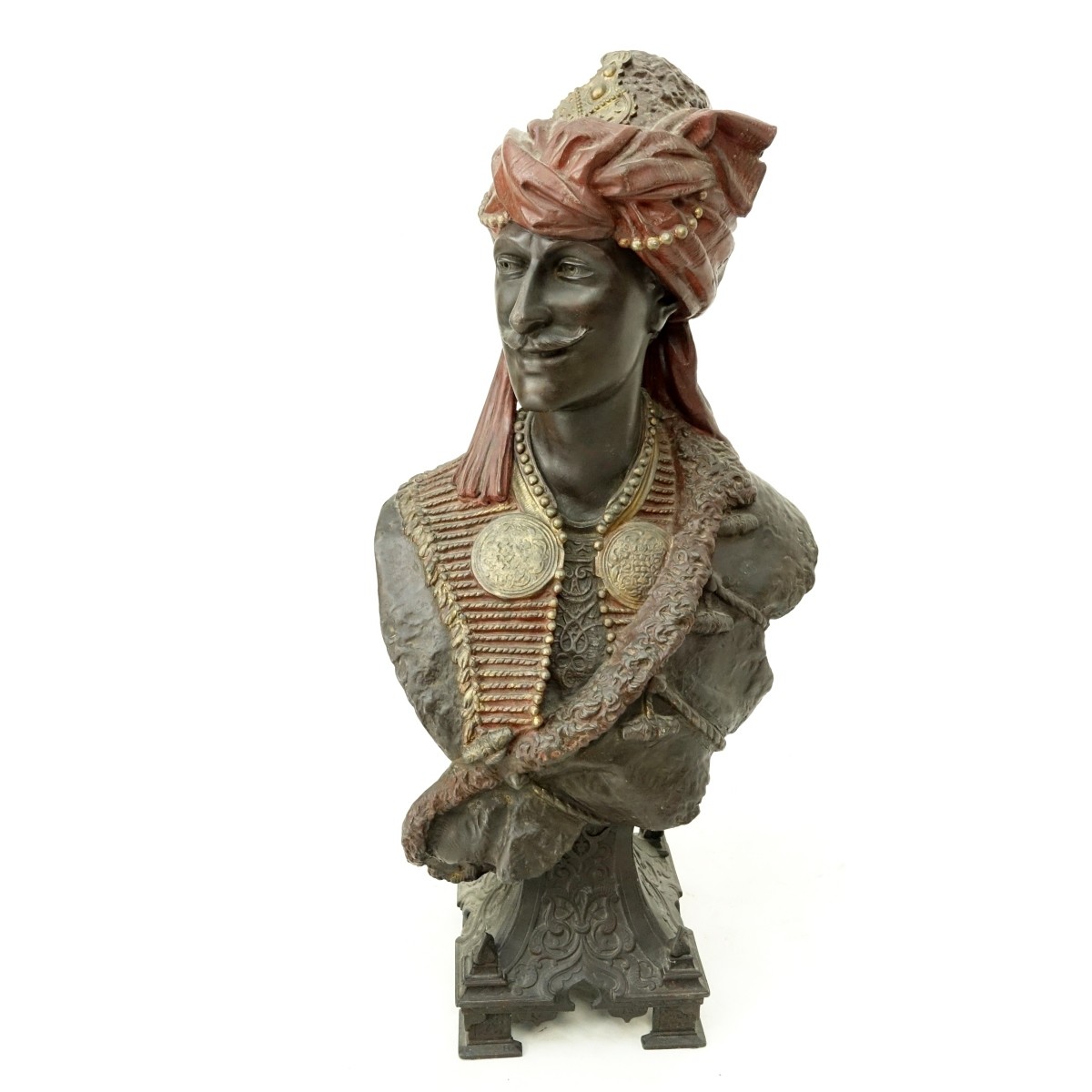Antique French Polychrome Spelter Orientalist Bust