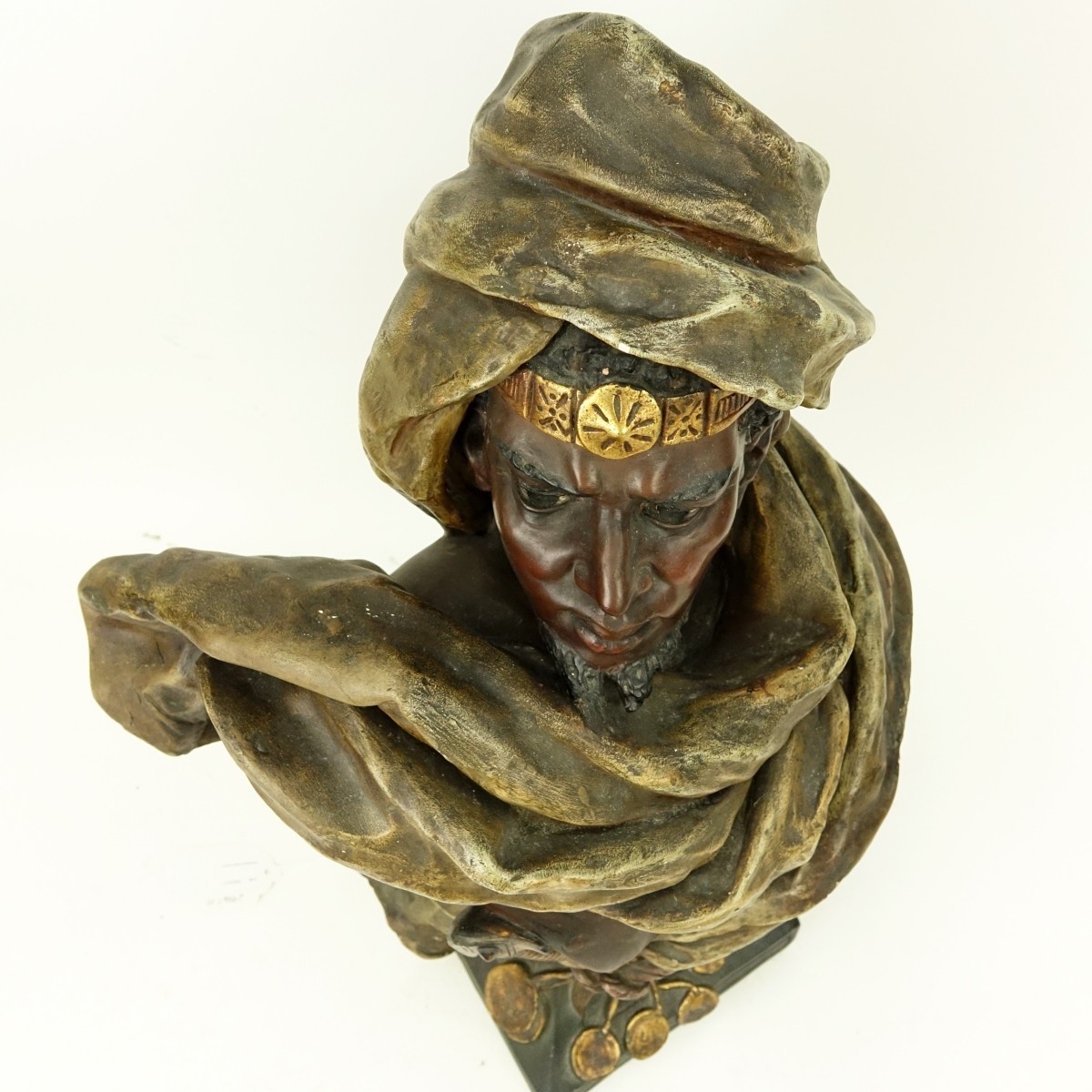 Orientalist Polychrome Pottery Bust of a Male