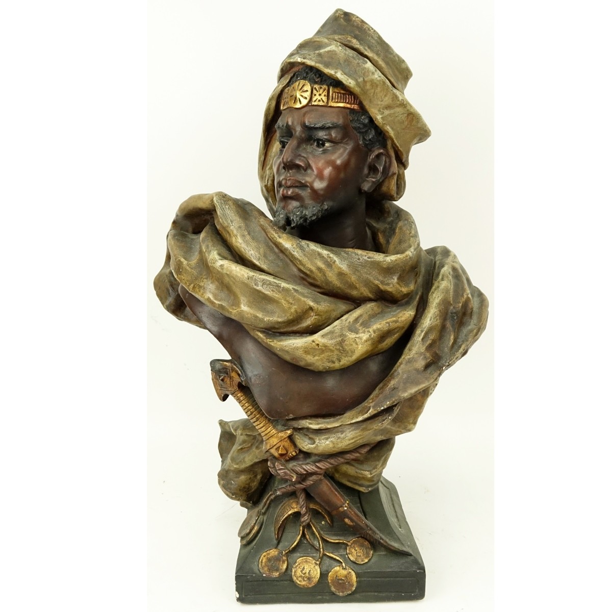 Orientalist Polychrome Pottery Bust of a Male